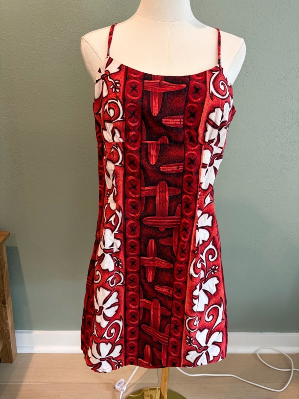Vintage Shannon Marie Red Floral Print Spaghetti Strap Mini Dress